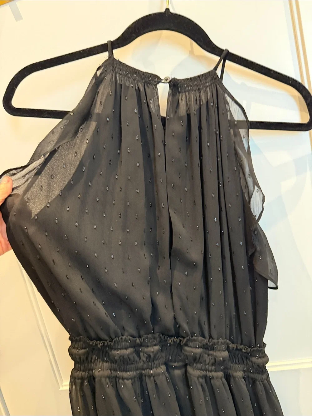 Michael Kors Black Halter Cocktail Dress with Smocked Waist